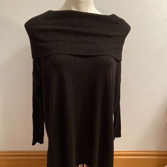 LAST CHANCE! Boston Proper Black Cowl Neck Fringe Sweater - Picture 3 of 7